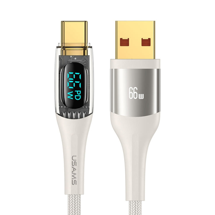 USAMS USB to Type-C 66W Aluminum Alloy Transparent Digital Display Fast Charge Data Cable, Cable Length:2m(Beige) - USB-C & Type-C Cable by USAMS | Online Shopping UK | buy2fix