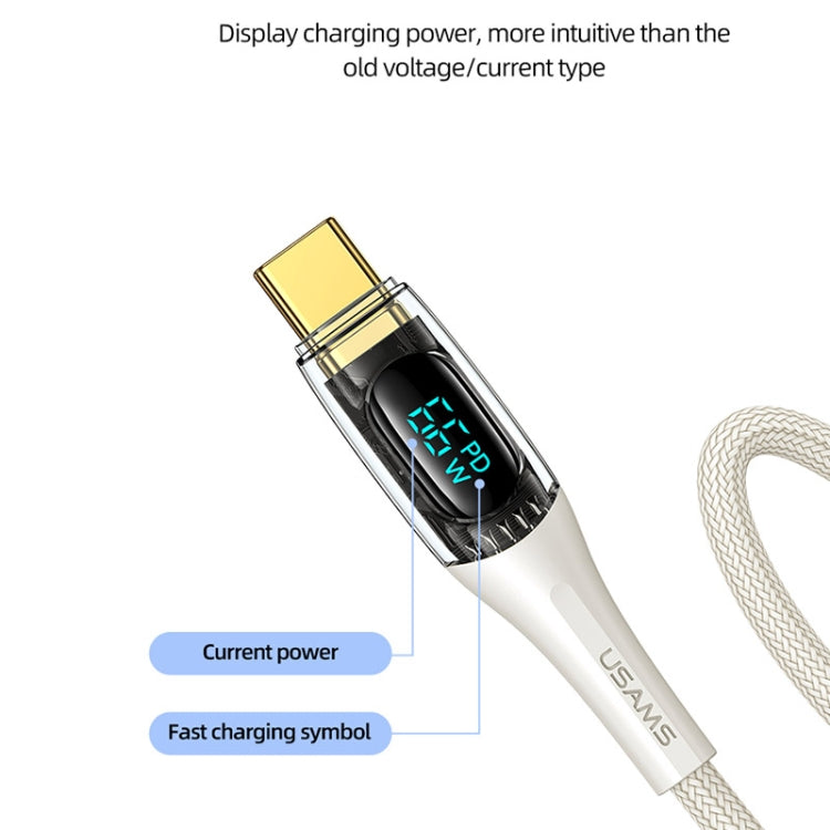 USAMS USB to Type-C 66W Aluminum Alloy Transparent Digital Display Fast Charge Data Cable, Cable Length:2m(Beige) - USB-C & Type-C Cable by USAMS | Online Shopping UK | buy2fix