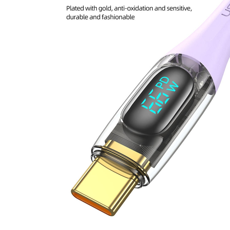 USAMS USB to Type-C 66W Aluminum Alloy Transparent Digital Display Fast Charge Data Cable, Cable Length:2m(Beige) - USB-C & Type-C Cable by USAMS | Online Shopping UK | buy2fix