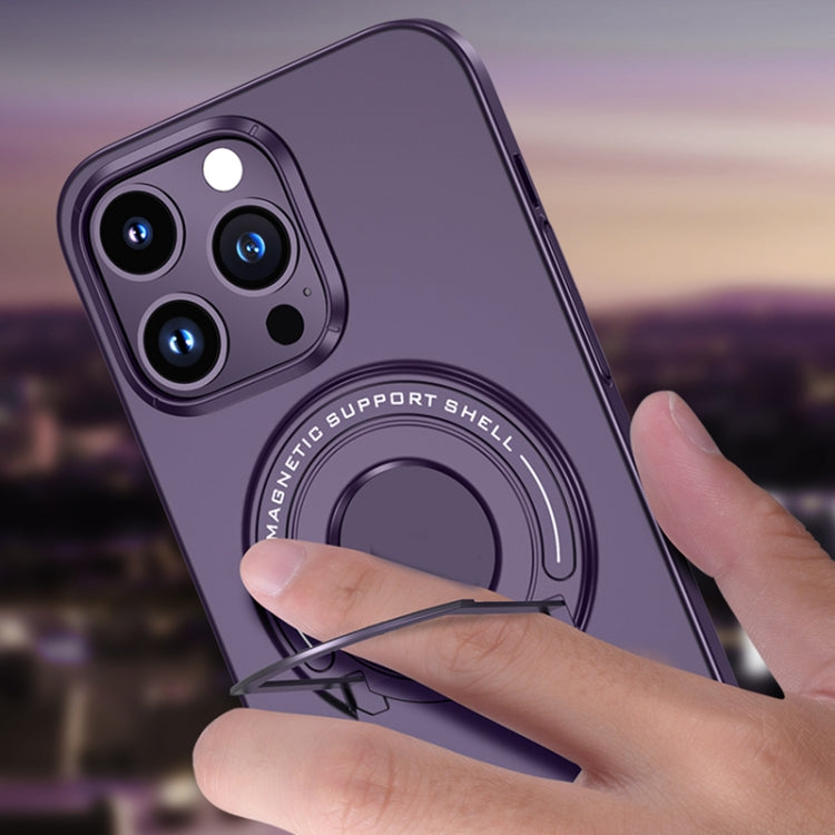 For iPhone 14 Matte Magsafe Magnetic Phone Case with Trolley Holder(Night Purple) - iPhone 14 Cases by buy2fix | Online Shopping UK | buy2fix
