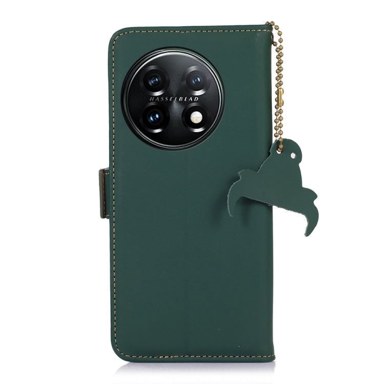 For OnePlus 11 Genuine Leather Magnetic RFID Leather Phone Case(Green) - OnePlus Cases by buy2fix | Online Shopping UK | buy2fix