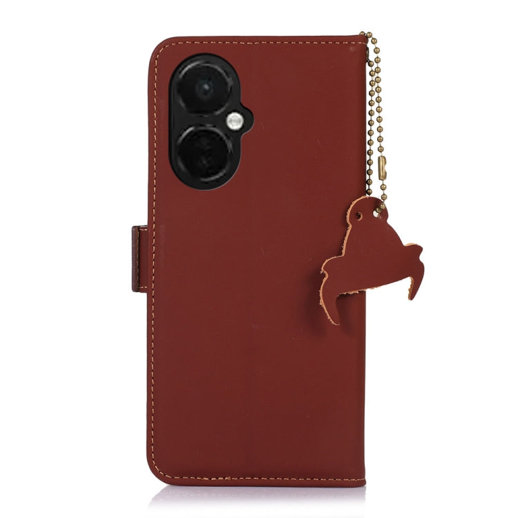 For OnePlus Nord CE 3 Lite Genuine Leather Magnetic RFID Leather Phone Case(Coffee) - OnePlus Cases by buy2fix | Online Shopping UK | buy2fix