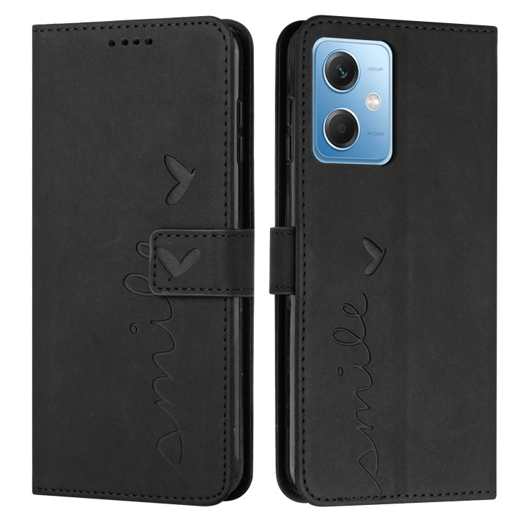 For Xiaomi Redmi Note 12 Global / Poco X5 5G Skin Feel Heart Pattern Leather Phone Case with Lanyard(Black) - Note 12 Cases by buy2fix | Online Shopping UK | buy2fix