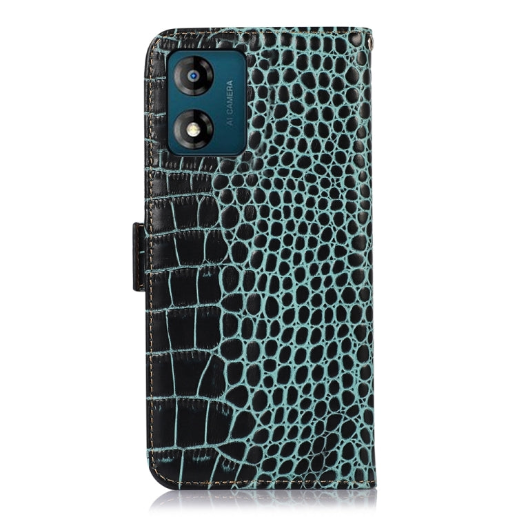For Motorola Moto E13 4G 2023 Crocodile Top Layer Cowhide RFID Leather Phone Case(Green) - Motorola Cases by buy2fix | Online Shopping UK | buy2fix