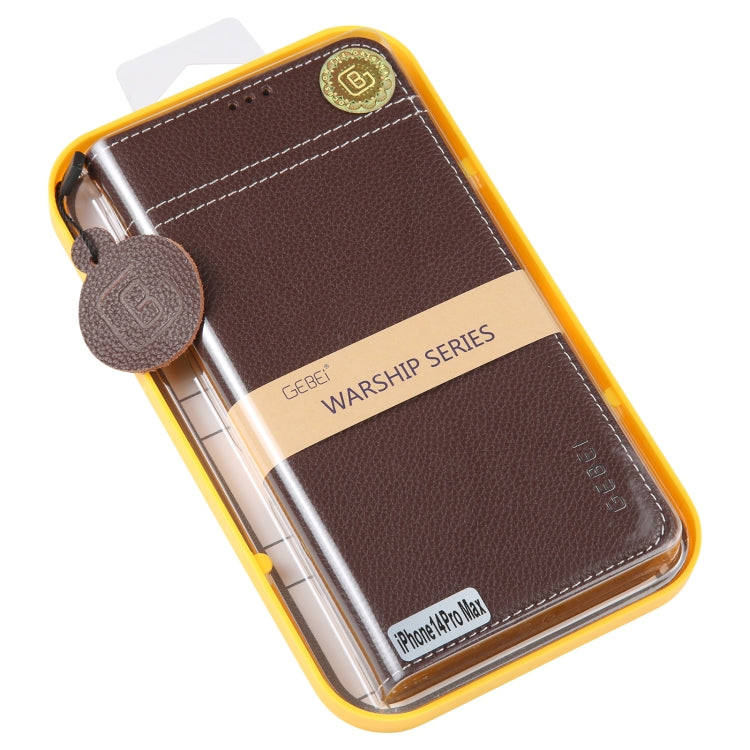 For iPhone 14 Pro Max GEBEI Top-grain Horizontal Flip Leather Phone Case(Brown) - iPhone 14 Pro Max Cases by GEBEI | Online Shopping UK | buy2fix