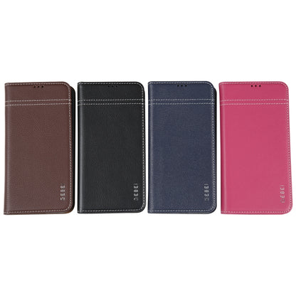 For iPhone 14 GEBEI Top-grain Horizontal Flip Leather Phone Case(Rose Red) - iPhone 14 Cases by GEBEI | Online Shopping UK | buy2fix