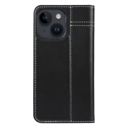 For iPhone 14 Plus GEBEI Top-grain Horizontal Flip Leather Phone Case(Black) - iPhone 14 Plus Cases by GEBEI | Online Shopping UK | buy2fix