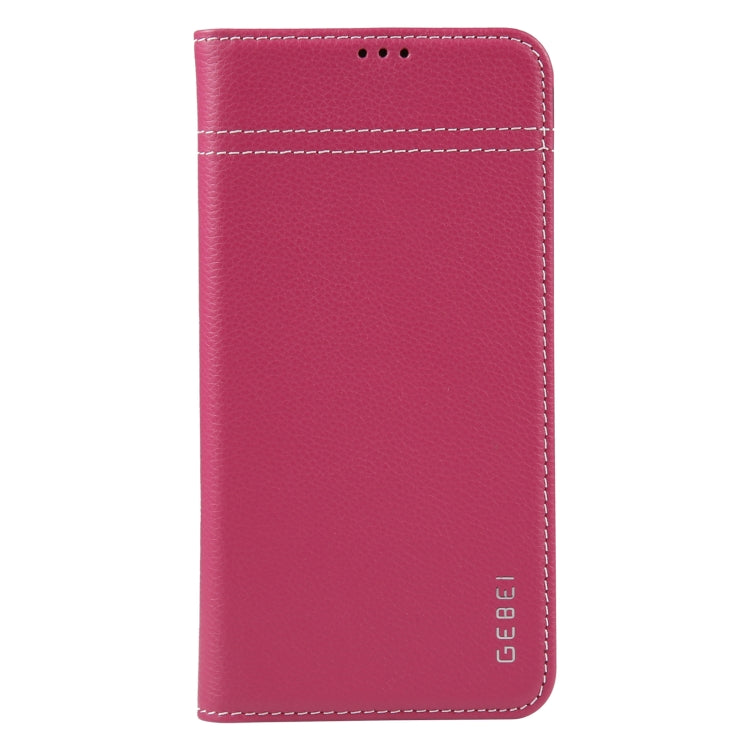 For iPhone 14 Plus GEBEI Top-grain Horizontal Flip Leather Phone Case(Rose Red) - iPhone 14 Plus Cases by GEBEI | Online Shopping UK | buy2fix