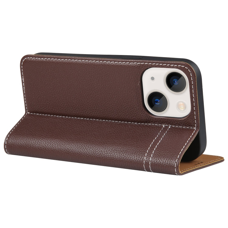 For iPhone 13 GEBEI Top-grain Horizontal Flip Leather Phone Case(Brown) - iPhone 13 Cases by GEBEI | Online Shopping UK | buy2fix