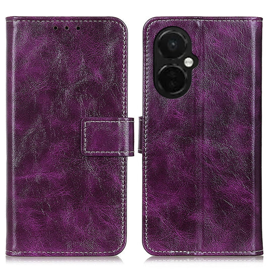 For OnePlus Nord CE 3 Lite Retro Crazy Horse Texture Leather Phone Case(Purple) - OnePlus Cases by buy2fix | Online Shopping UK | buy2fix