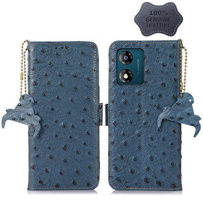 For Motorola Moto E13 4G 2023 Ostrich Pattern Genuine Leather RFID Phone Case(Blue) - Motorola Cases by buy2fix | Online Shopping UK | buy2fix