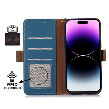 For Motorola Moto G73 5G Genuine Leather Magnetic RFID Leather Phone Case(Blue) - Motorola Cases by buy2fix | Online Shopping UK | buy2fix