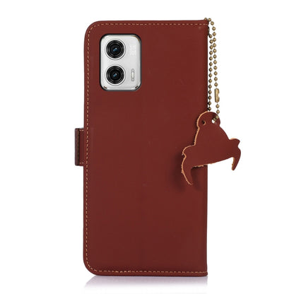 For Motorola Moto G73 5G Genuine Leather Magnetic RFID Leather Phone Case(Coffee) - Motorola Cases by buy2fix | Online Shopping UK | buy2fix