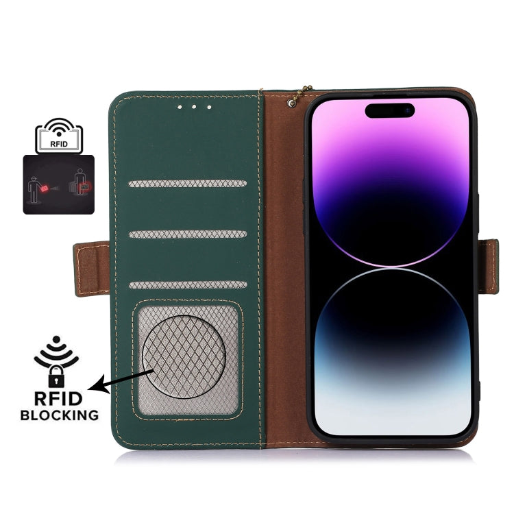 For Motorola Moto G73 5G Genuine Leather Magnetic RFID Leather Phone Case(Green) - Motorola Cases by buy2fix | Online Shopping UK | buy2fix