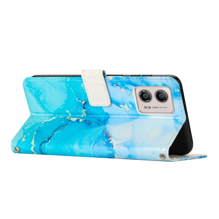 For Motorola Moto G73 Painted Marble Pattern Leather Phone Case(Blue Green) - Motorola Cases by buy2fix | Online Shopping UK | buy2fix