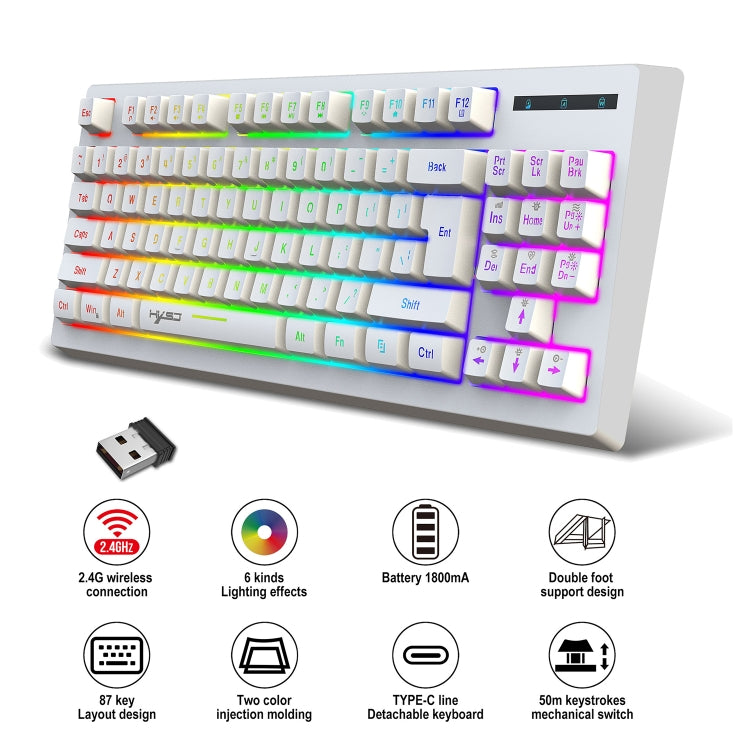 HXSJ L100 87 Keys RGB Backlit Film 2.4G Wireless Keyboard(White) -  by HXSJ | Online Shopping UK | buy2fix