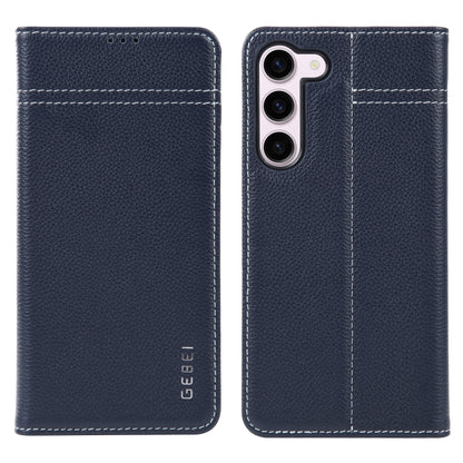 For Samsung Galaxy S23 5G GEBEI Top-grain Horizontal Flip Leather Phone Case(Blue) - Galaxy S23 5G Cases by GEBEI | Online Shopping UK | buy2fix