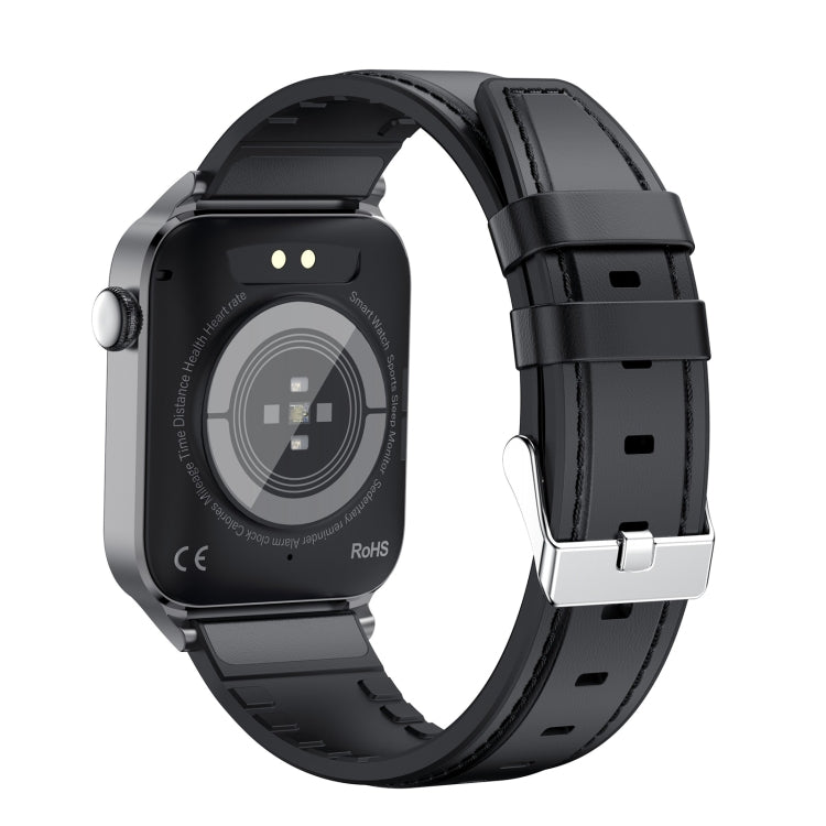 T50 1.85 inch Leather Band IP67 Waterproof Smart Watch Supports Voice Assistant / Health Monitoring(Black) - Smart Wear by buy2fix | Online Shopping UK | buy2fix