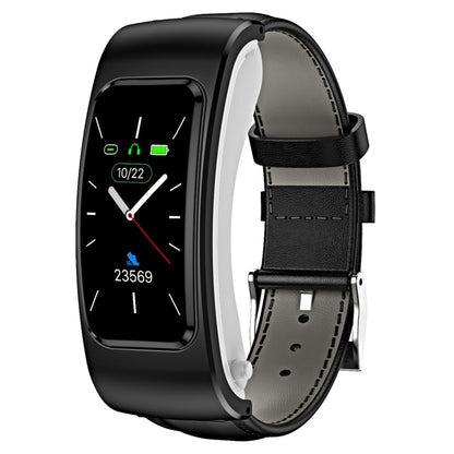 K60 1.08 inch Leather Band Earphone Detachable Life Waterproof Smart Watch Support Bluetooth Call(Black) - Smart Wear by buy2fix | Online Shopping UK | buy2fix