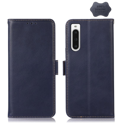 For Sony Xperia 10 V Crazy Horse Top Layer Cowhide Leather Phone Case(Blue) - Sony Cases by buy2fix | Online Shopping UK | buy2fix