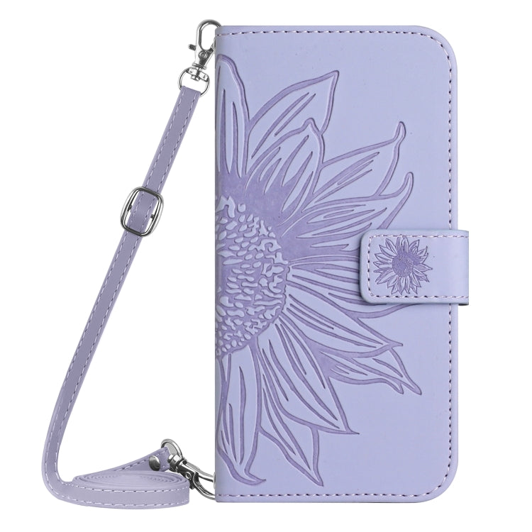 For Google Pixel 7A Skin Feel Sun Flower Pattern Flip Leather Phone Case with Lanyard(Purple) - Google Cases by buy2fix | Online Shopping UK | buy2fix