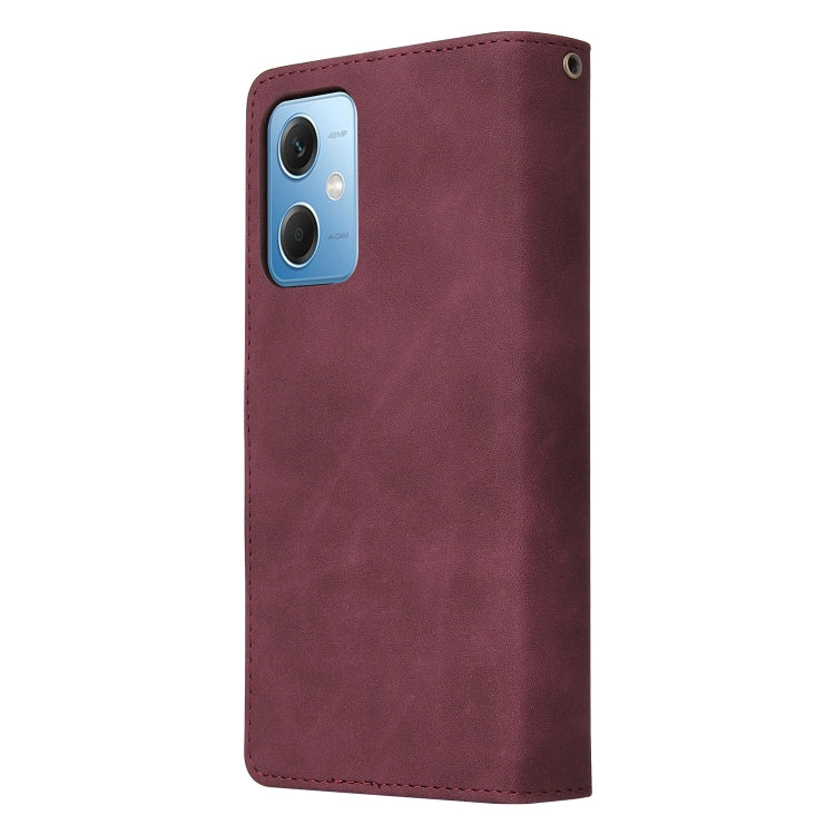 For Xiaomi Redmi Note 12 5G Global India / Poco X5 Multifunctional Multi-Card Wallet Phone Leather Case(Wine Red) - Note 12 Cases by buy2fix | Online Shopping UK | buy2fix