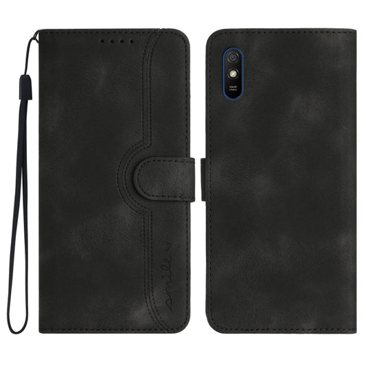 For Xiaomi Redmi 9A/9AT/9i Heart Pattern Skin Feel Leather Phone Case(Black) - Xiaomi Cases by buy2fix | Online Shopping UK | buy2fix