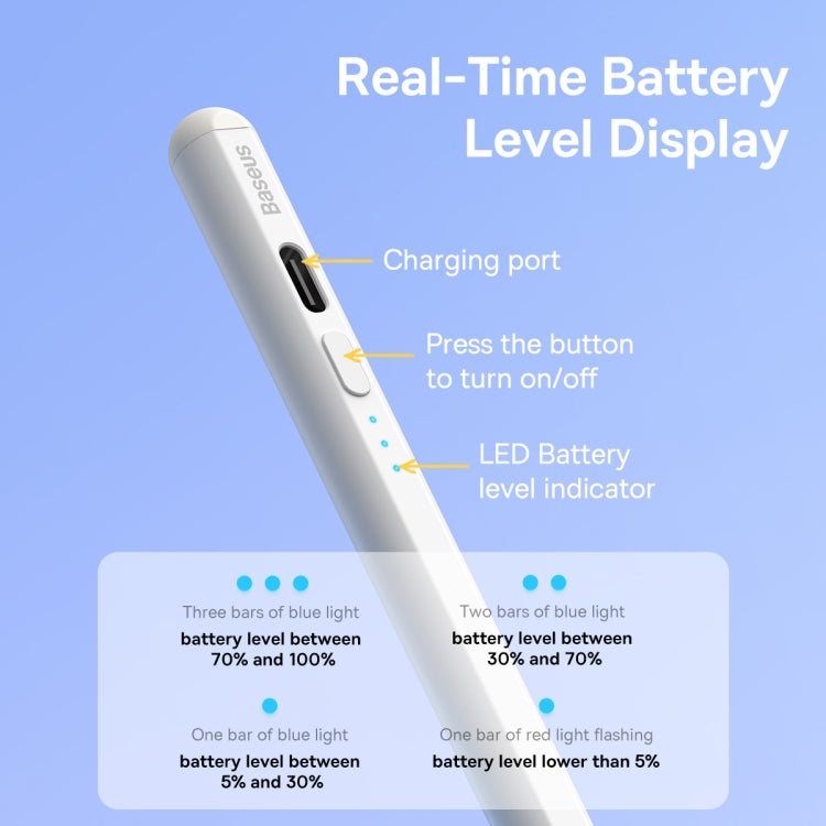 Baseus SXBC060502 2 Series LED Indicators Smooth Capacitive Writing Stylus, Active + Bluetooth Version(White) - Stylus Pen by Baseus | Online Shopping UK | buy2fix