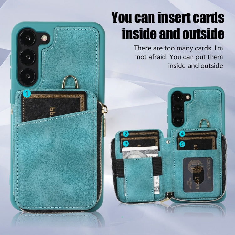 For Samsung Galaxy S23 5G Zipper Card Bag Back Cover Phone Case(Turquoise) - Galaxy S23 5G Cases by buy2fix | Online Shopping UK | buy2fix