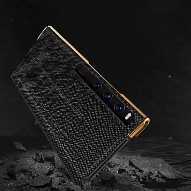 For Huawei Mate Xs 2 Electroplated Cross Pattern Leather All-inclusive Phone Case with Stand(Black Gold) - Huawei Cases by buy2fix | Online Shopping UK | buy2fix