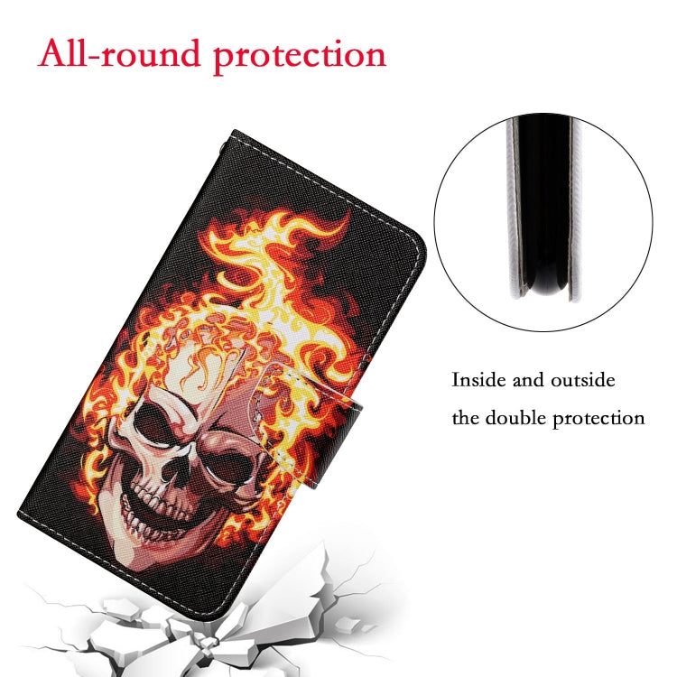 For Xiaomi Redmi 12C Colored Drawing Pattern Flip Leather Phone Case(Flame Skull) - Xiaomi Cases by buy2fix | Online Shopping UK | buy2fix