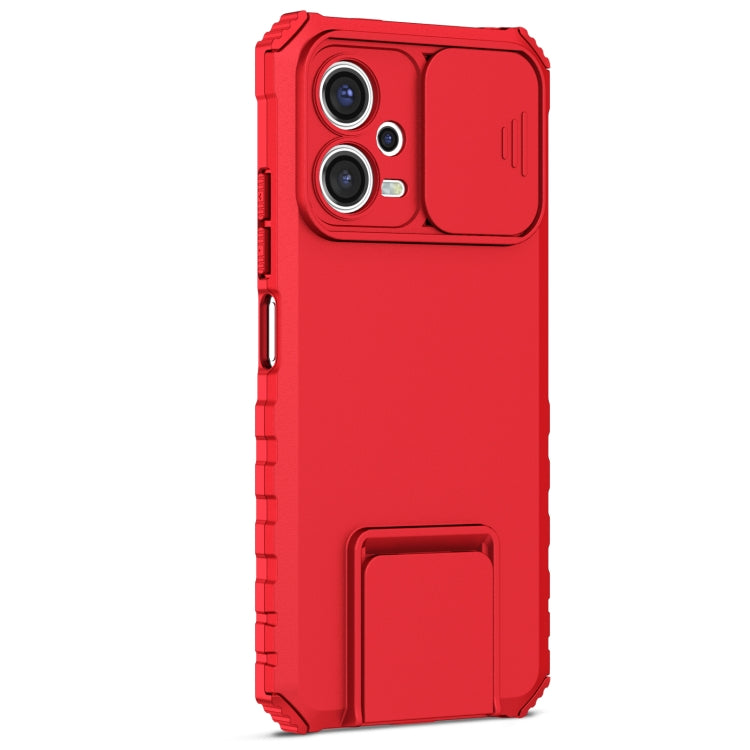 For Xiaomi Redmi Note 12 5G / Poco X5 Stereoscopic Holder Sliding Camshield Phone Case(Red) - Note 12 Cases by buy2fix | Online Shopping UK | buy2fix