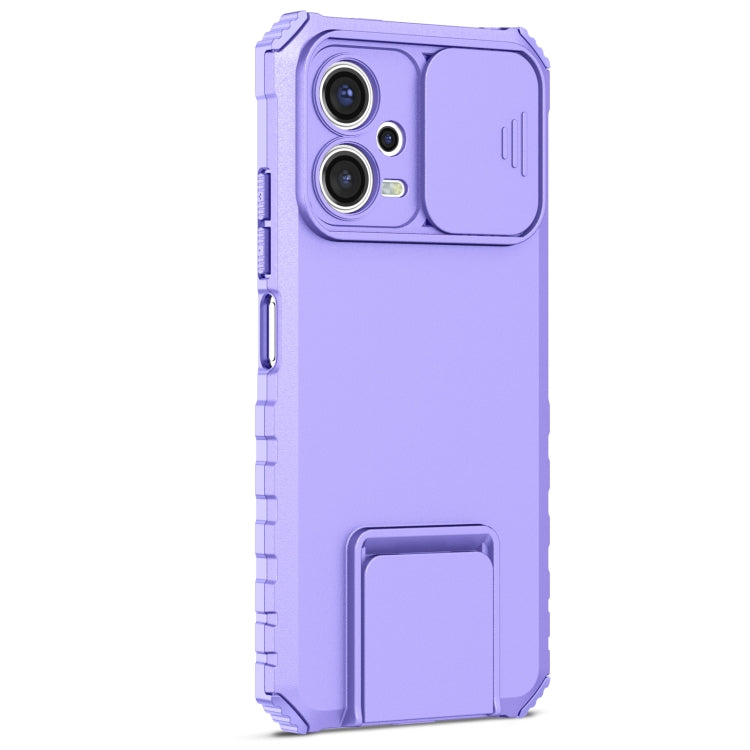 For Xiaomi Redmi Note 12 5G / Poco X5 Stereoscopic Holder Sliding Camshield Phone Case(Purple) - Note 12 Cases by buy2fix | Online Shopping UK | buy2fix