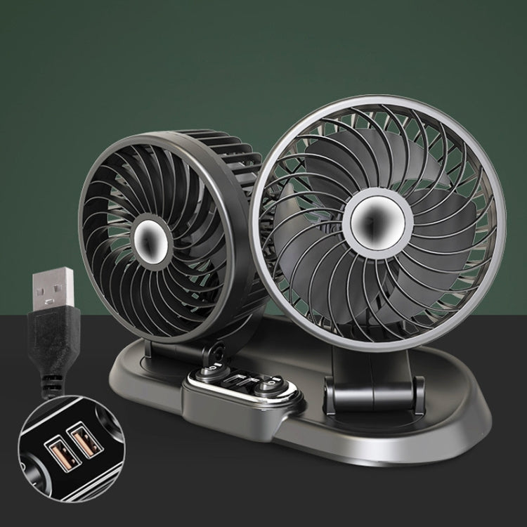 F622U Car Creative Folding Rotatable Double Head Electric Cooling Fan with Dual USB Charging Port, Style:USB Universal - In Car by buy2fix | Online Shopping UK | buy2fix