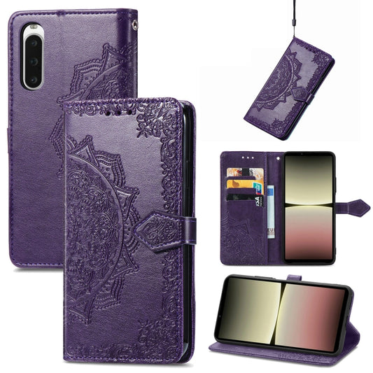 For Sony Xperia 10 IV Mandala Flower Embossed Leather Phone Case(Purple) - Sony Cases by buy2fix | Online Shopping UK | buy2fix