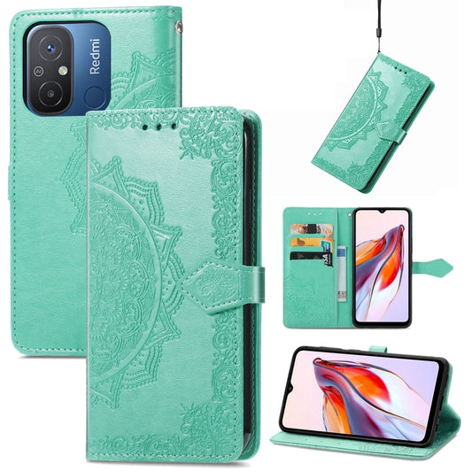 For Xiaomi Redmi 12C Mandala Flower Embossed Leather Phone Case(Green) - Xiaomi Cases by buy2fix | Online Shopping UK | buy2fix