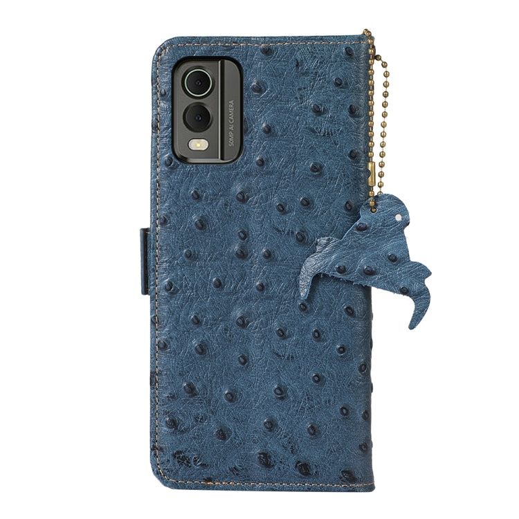 For Nokia C32 4G Ostrich Pattern Genuine Leather RFID Phone Case(Blue) - Nokia Cases by buy2fix | Online Shopping UK | buy2fix