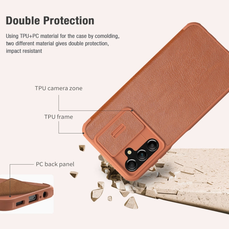 For Samsung Galaxy A14 4G NILLKIN QIN Series Pro Sliding Camera Cover Design Leather Phone Case(Brown) - Galaxy Phone Cases by NILLKIN | Online Shopping UK | buy2fix