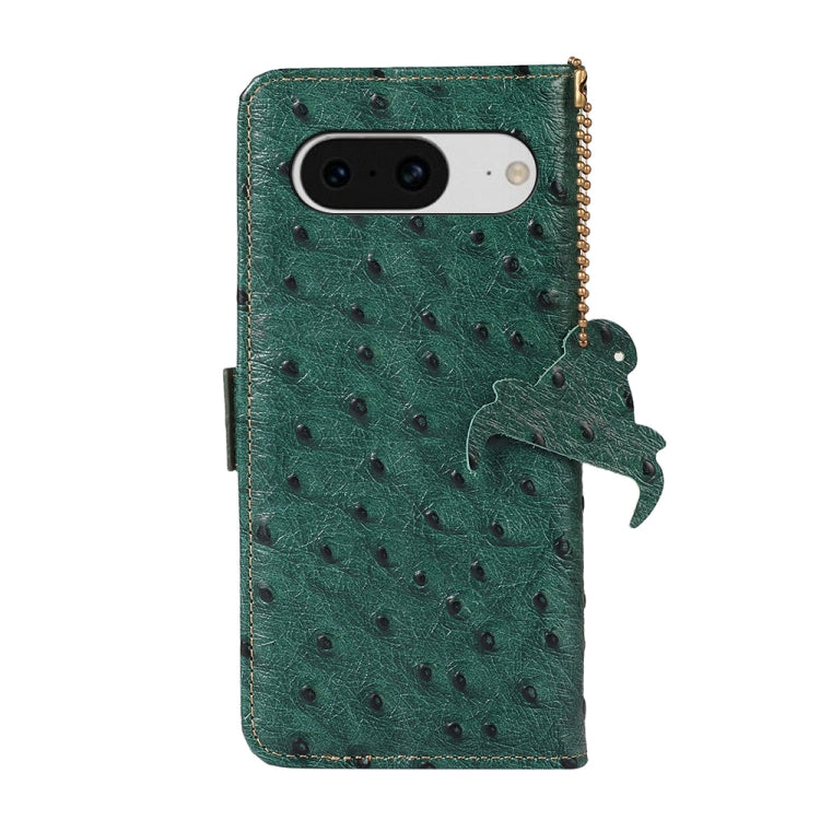 For Google Pixel 8 Ostrich Pattern Genuine Leather RFID Phone Case(Green) - Google Cases by buy2fix | Online Shopping UK | buy2fix