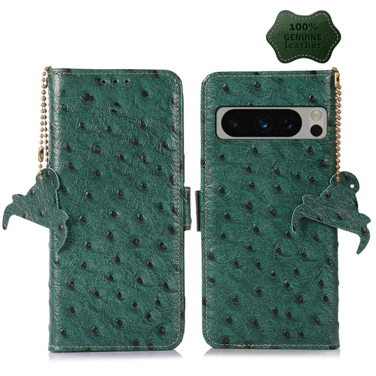 For Google Pixel 8 Pro Ostrich Pattern Genuine Leather RFID Phone Case(Green) - Google Cases by buy2fix | Online Shopping UK | buy2fix