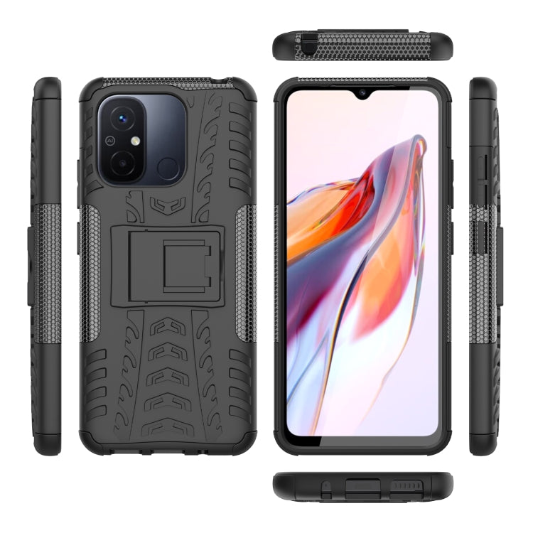 For Xiaomi Redmi 12C Tire Texture TPU + PC Phone Case with Holder(Black) - Xiaomi Cases by buy2fix | Online Shopping UK | buy2fix