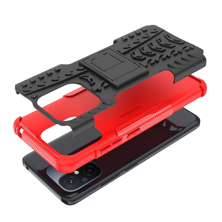 For Xiaomi Redmi 12C Tire Texture TPU + PC Phone Case with Holder(Red) - Xiaomi Cases by buy2fix | Online Shopping UK | buy2fix