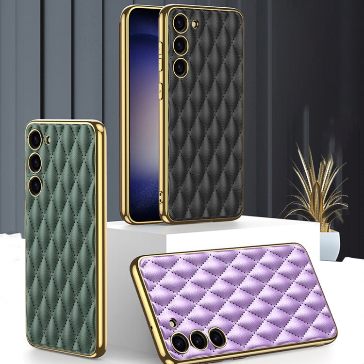 For Samsung Galaxy S23+ 5G GKK Rhombus Pattern Electroplating Plain PU Phone Case(Green) - Galaxy S23+ 5G Cases by GKK | Online Shopping UK | buy2fix