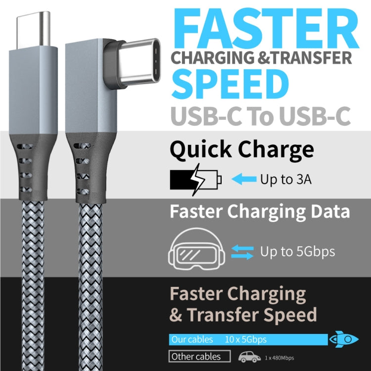 3m USB-C / Type-C to USB-C / Type-C Elbow 5Gbps 60W USB3.1 Gen1 Fast Charging Data-sync Cable(Grey) -  by buy2fix | Online Shopping UK | buy2fix