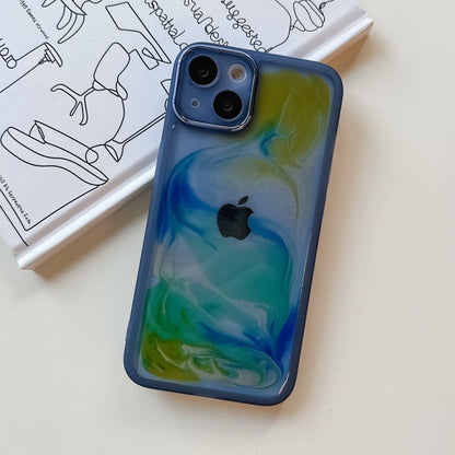 For iPhone 13 Oil Painting Electroplating TPU Phone Case(Blue) - iPhone 13 Cases by buy2fix | Online Shopping UK | buy2fix