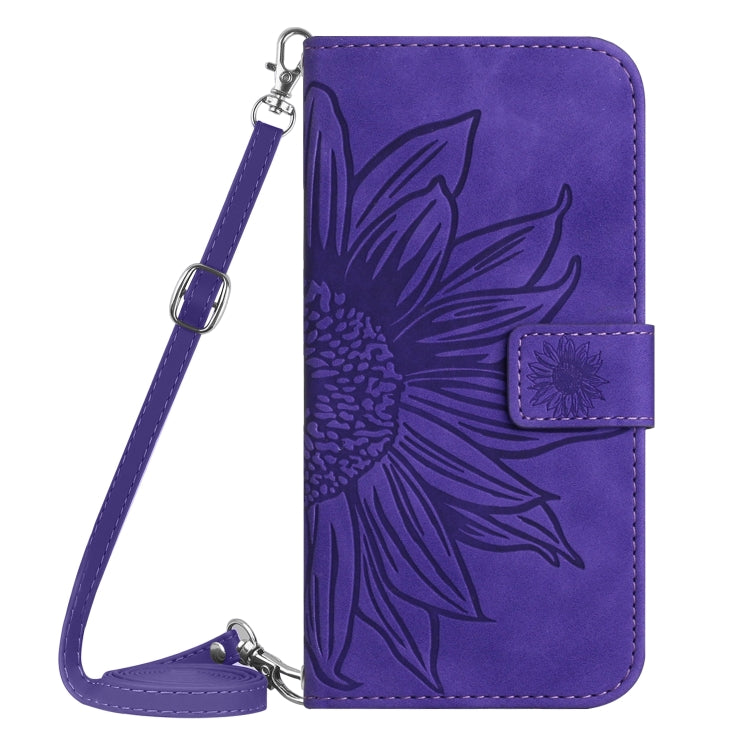 For Xiaomi Redmi Note 12S Skin Feel Sun Flower Embossed Flip Leather Phone Case with Lanyard(Dark Purple) - Xiaomi Cases by buy2fix | Online Shopping UK | buy2fix