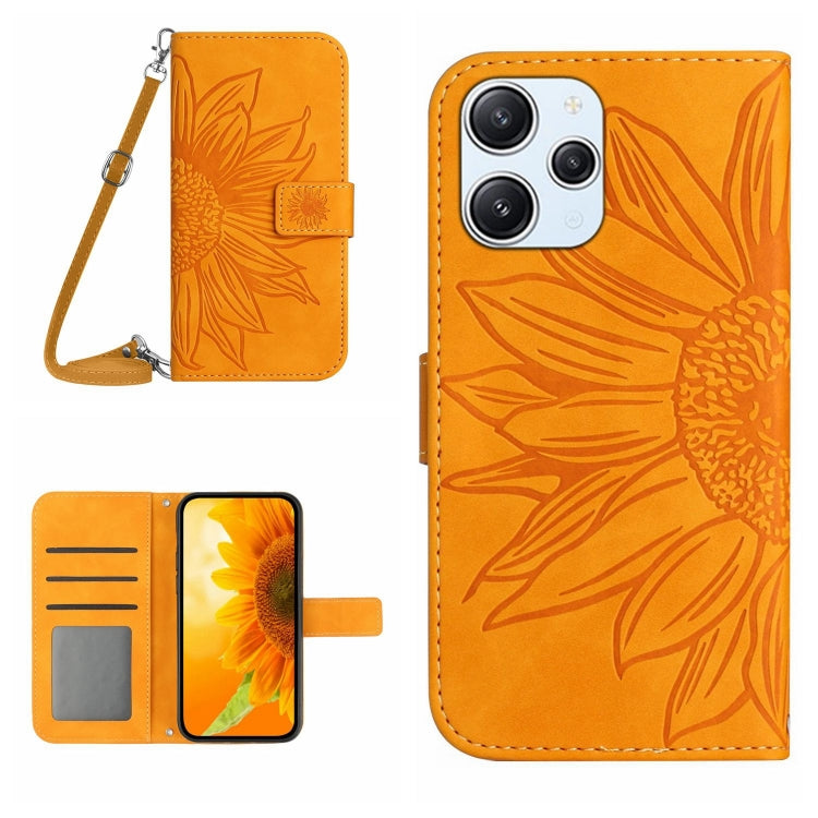 For Xiaomi Redmi 12 4G Global Skin Feel Sun Flower Embossed Flip Leather Phone Case with Lanyard(Yellow) - Xiaomi Cases by buy2fix | Online Shopping UK | buy2fix