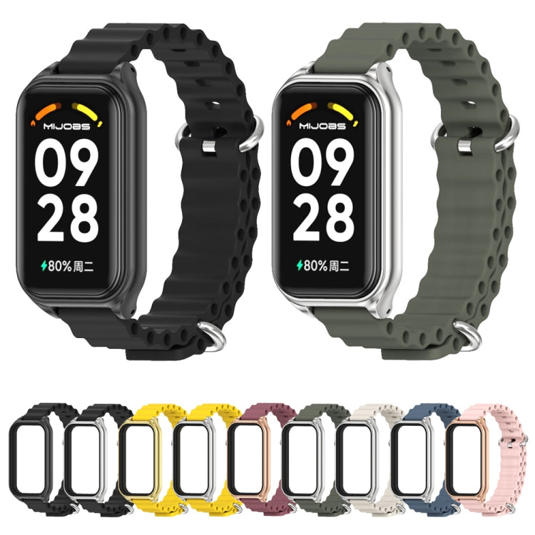 For Xiaomi Smart Band 8 Active / Redmi Band 2 Mijobs Metal Shell Ocean Silicone Watch Band(Yellow Silver) - Watch Bands by MIJOBS | Online Shopping UK | buy2fix