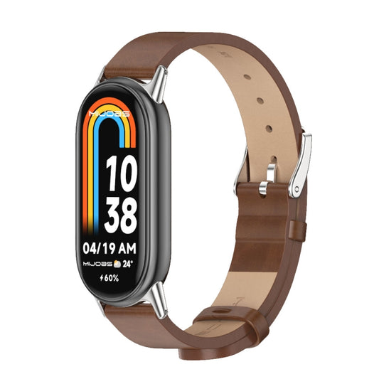 For Xiaomi Mi Band 8 / 9 / 9 NFC Mijobs Microfiber PU Leather Watch Band(Brown Silver) - Watch Bands by MIJOBS | Online Shopping UK | buy2fix