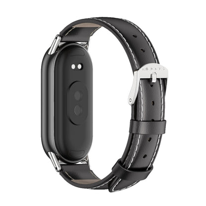 For Xiaomi Mi Band 8 / 9 / 9 NFC Mijobs Genuine Leather Watch Band(Black Silver) - Watch Bands by MIJOBS | Online Shopping UK | buy2fix